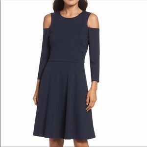 Eliza J Navy Cold Shoulder Fit & Flare Dress 14